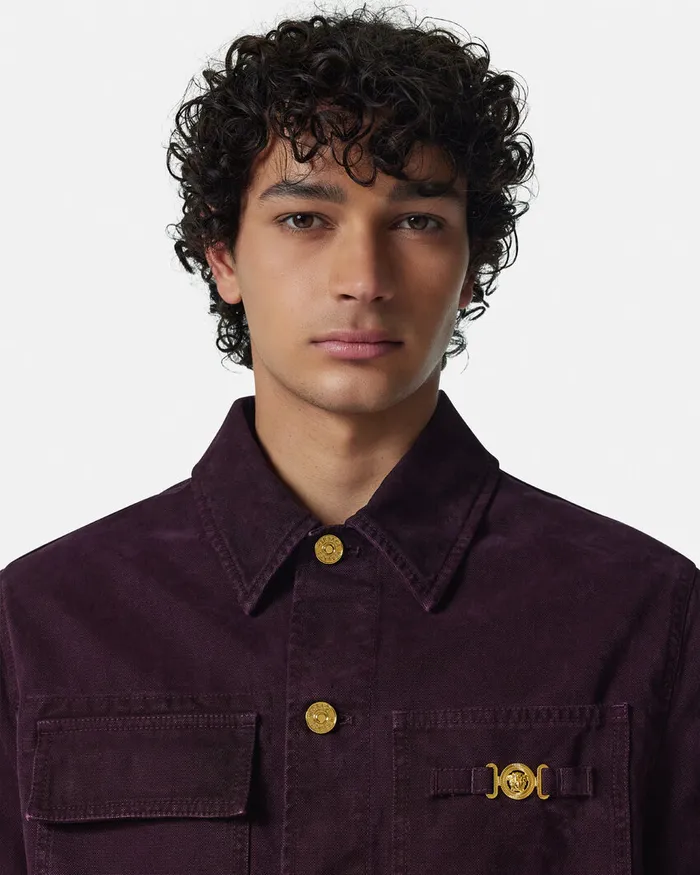 Versace Shirts Men Overdyed Canvas Carpenter Jacket Brown