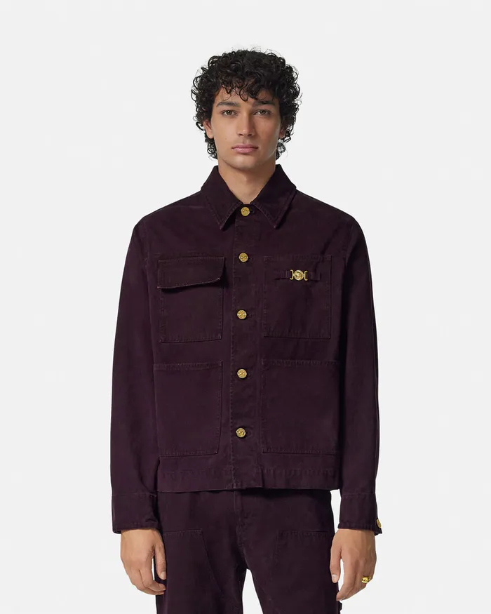 Versace Shirts Men Overdyed Canvas Carpenter Jacket Brown
