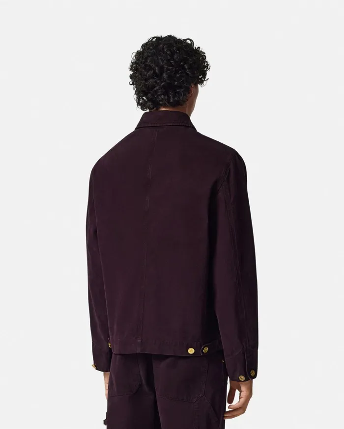Versace Shirts Men Overdyed Canvas Carpenter Jacket Brown