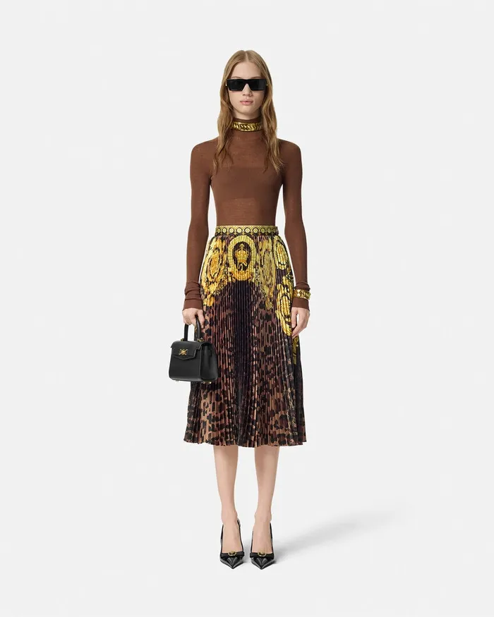 Versace Skirts Women Wild Barocco Pleated Mini Skirt Animalier