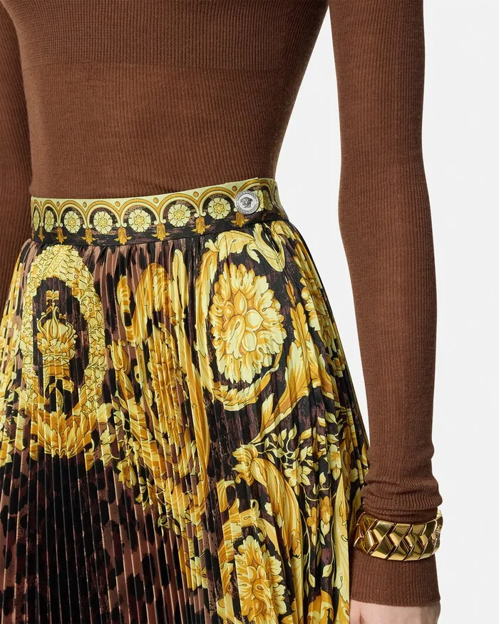 Versace Skirts Women Wild Barocco Pleated Mini Skirt Animalier
