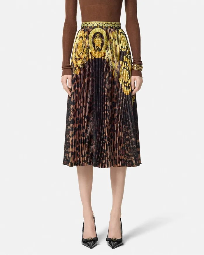 Versace Skirts Women Wild Barocco Pleated Mini Skirt Animalier