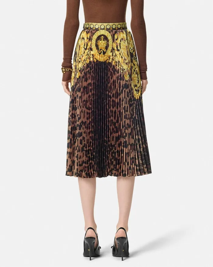 Versace Skirts Women Wild Barocco Pleated Mini Skirt Animalier