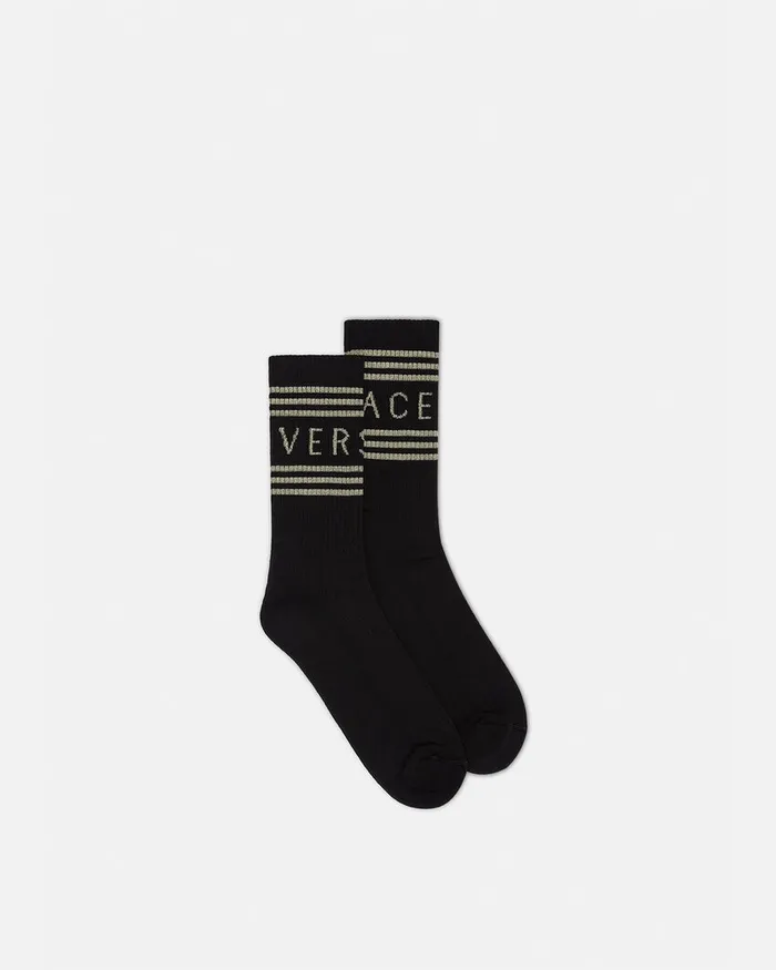 Versace Socks WomenMen 90s Vintage Logo Socks Blackgold