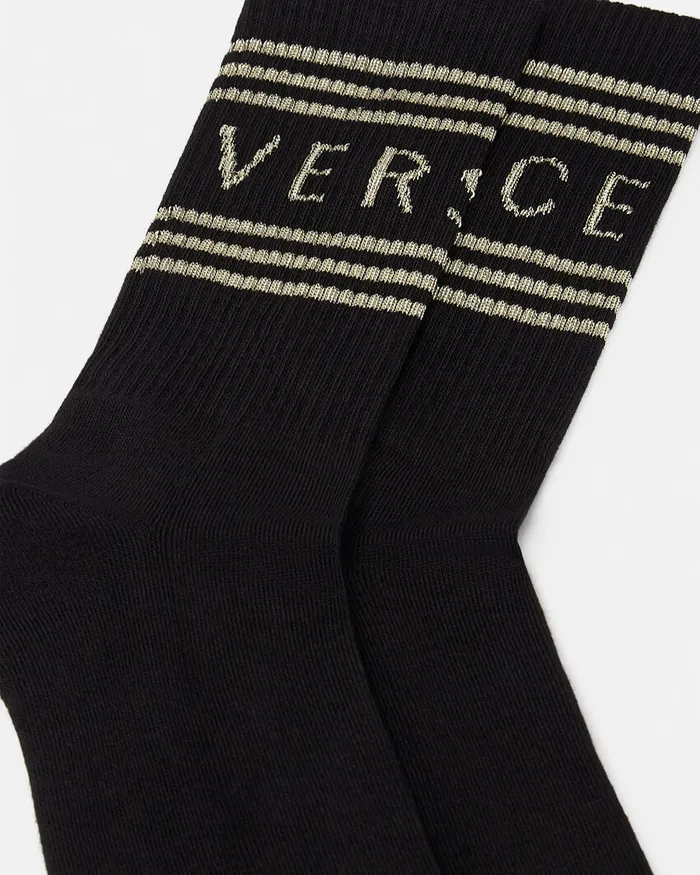 Versace Socks WomenMen 90s Vintage Logo Socks Blackgold