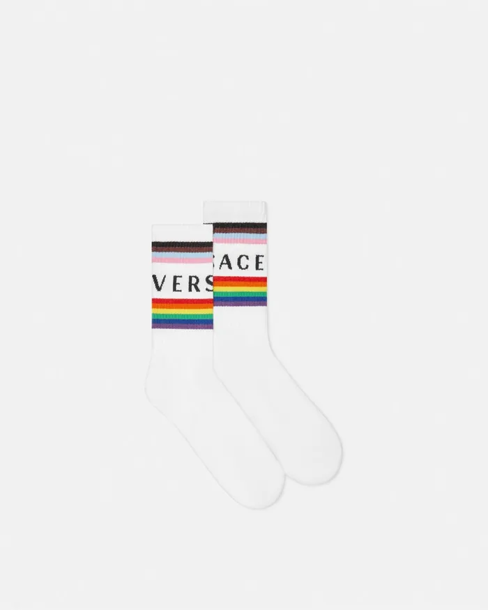 Versace Socks WomenMen Pride Logo Socks White
