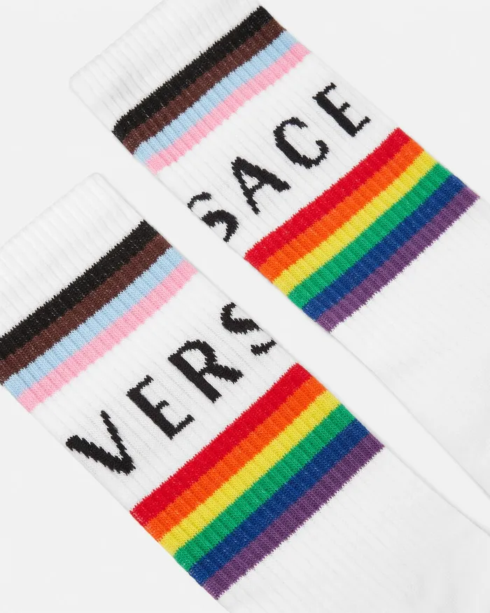 Versace Socks WomenMen Pride Logo Socks White
