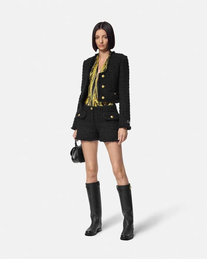 Versace Suits Women Heritage Tweed Mini Shorts Black
