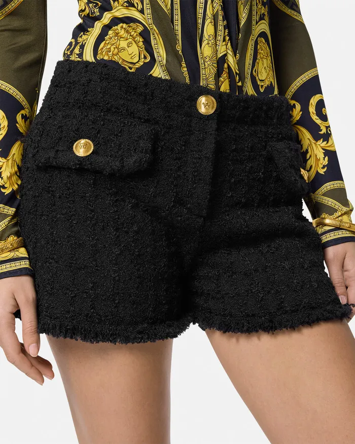 Versace Suits Women Heritage Tweed Mini Shorts Black