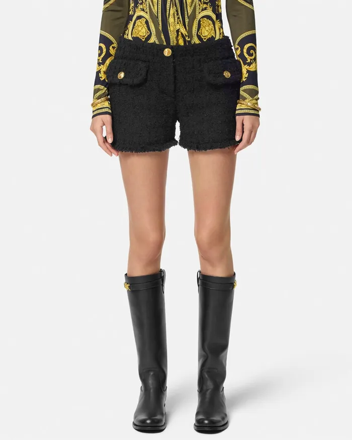 Versace Suits Women Heritage Tweed Mini Shorts Black