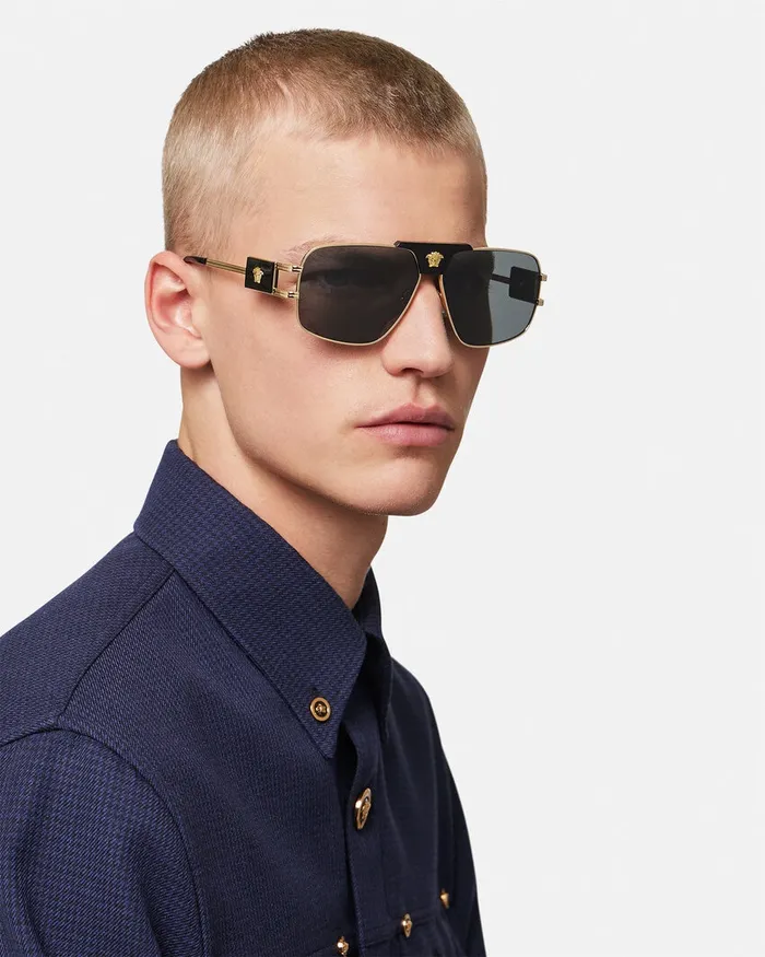 Versace Sunglasses Men Navigator Sunglasses Blackgold
