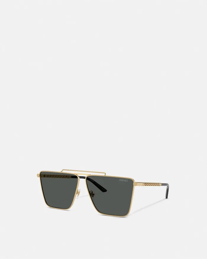 Versace Sunglasses Men Tubular Greca Sunglasses Blackgold