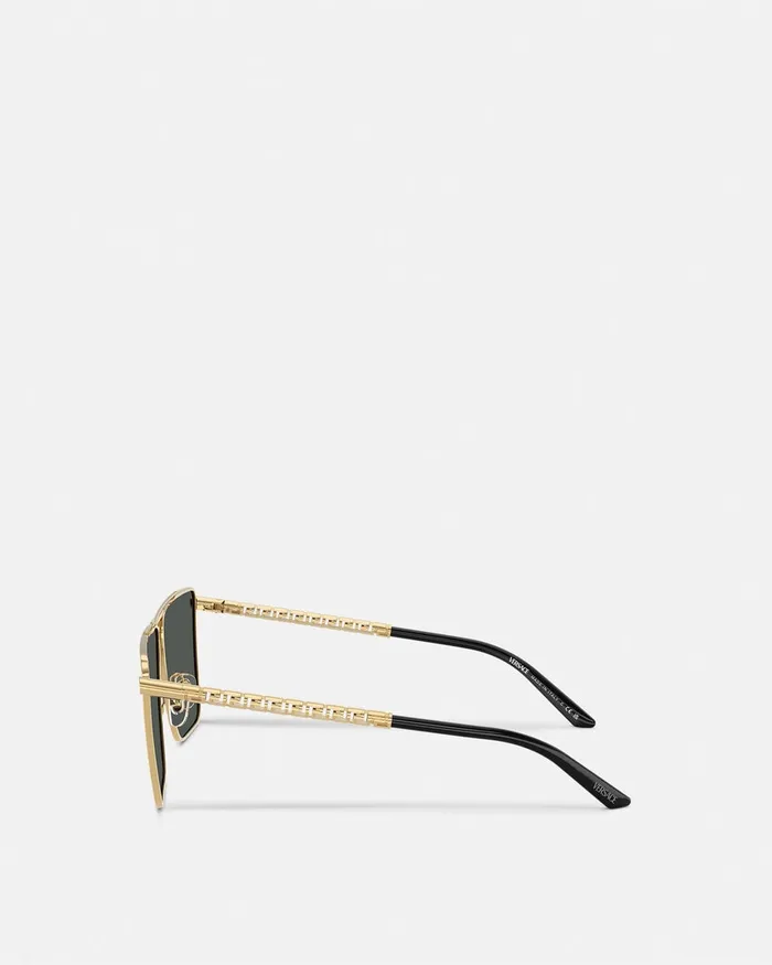 Versace Sunglasses Men Tubular Greca Sunglasses Blackgold