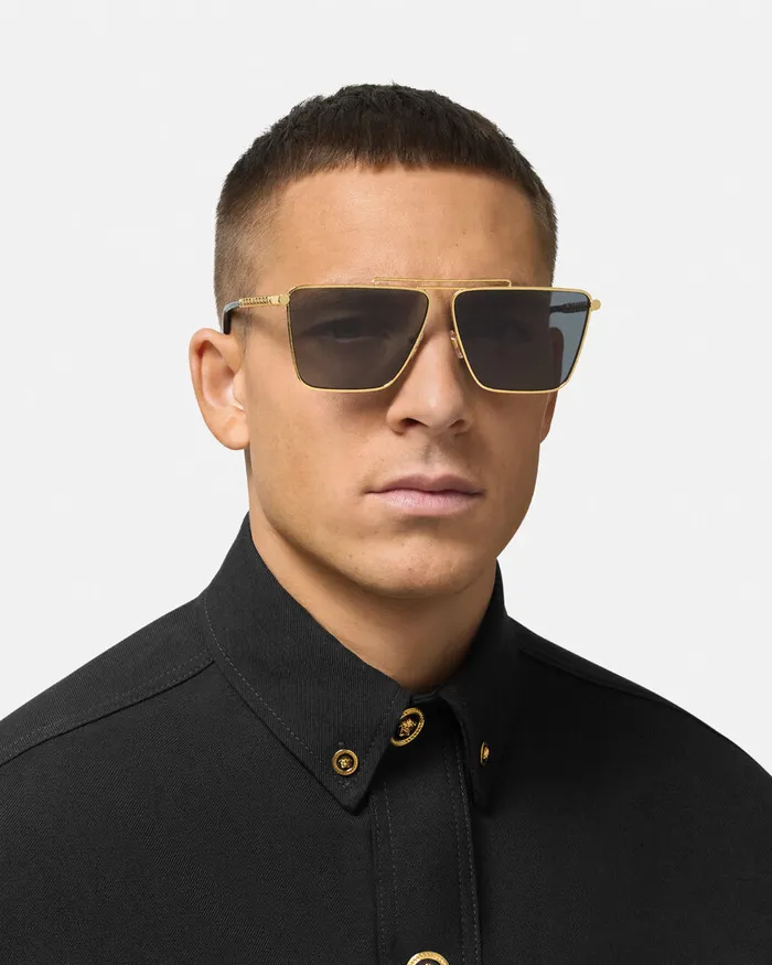 Versace Sunglasses Men Tubular Greca Sunglasses Blackgold