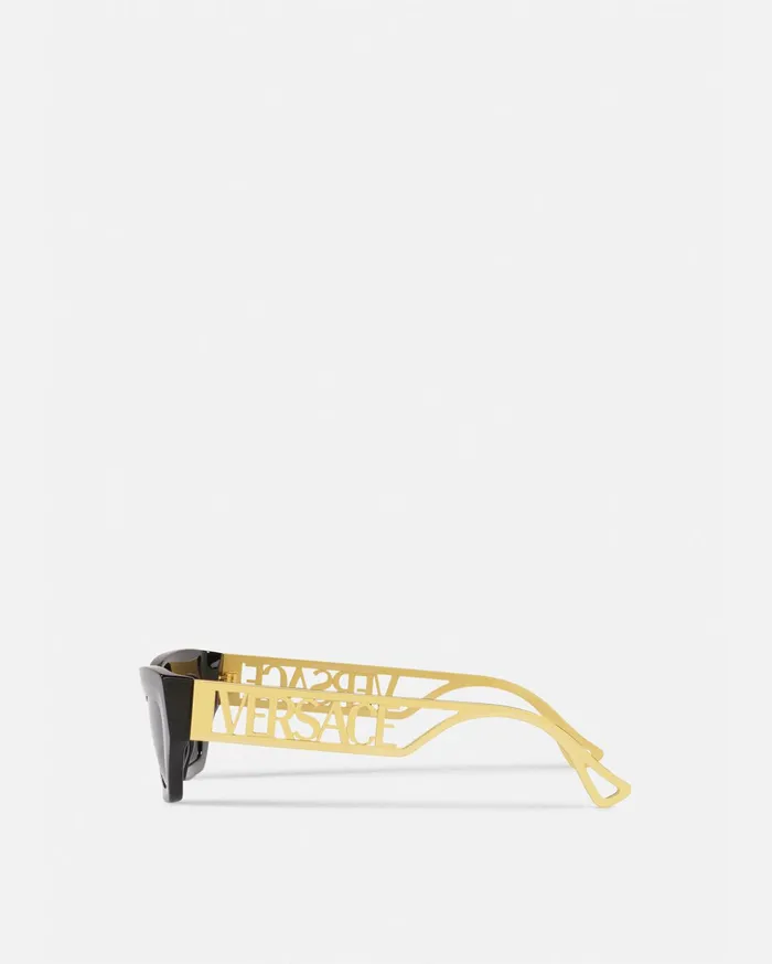 Versace Sunglasses Women 90s Vintage Logo CatEye Sunglasses Black