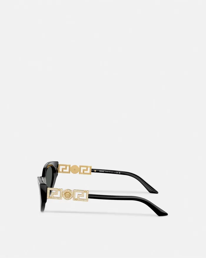 Versace Sunglasses Women Greca Strass CatEye Sunglasses Blackgold