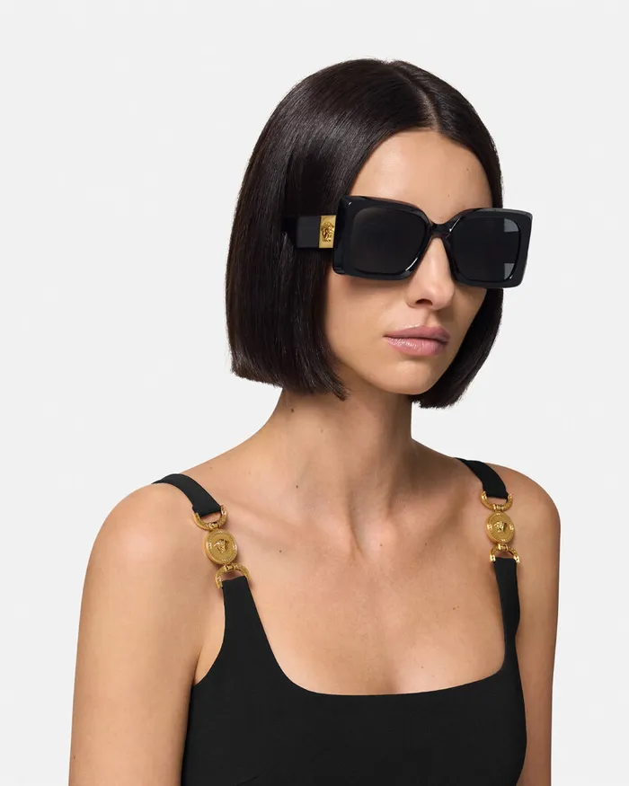 Versace Sunglasses Women Medusa Plaque Maxi Sunglasses Blackgold