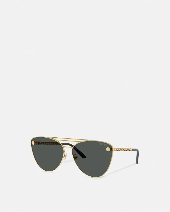 Versace Sunglasses Women Tubular Greca CatEye Sunglasses Blackgold