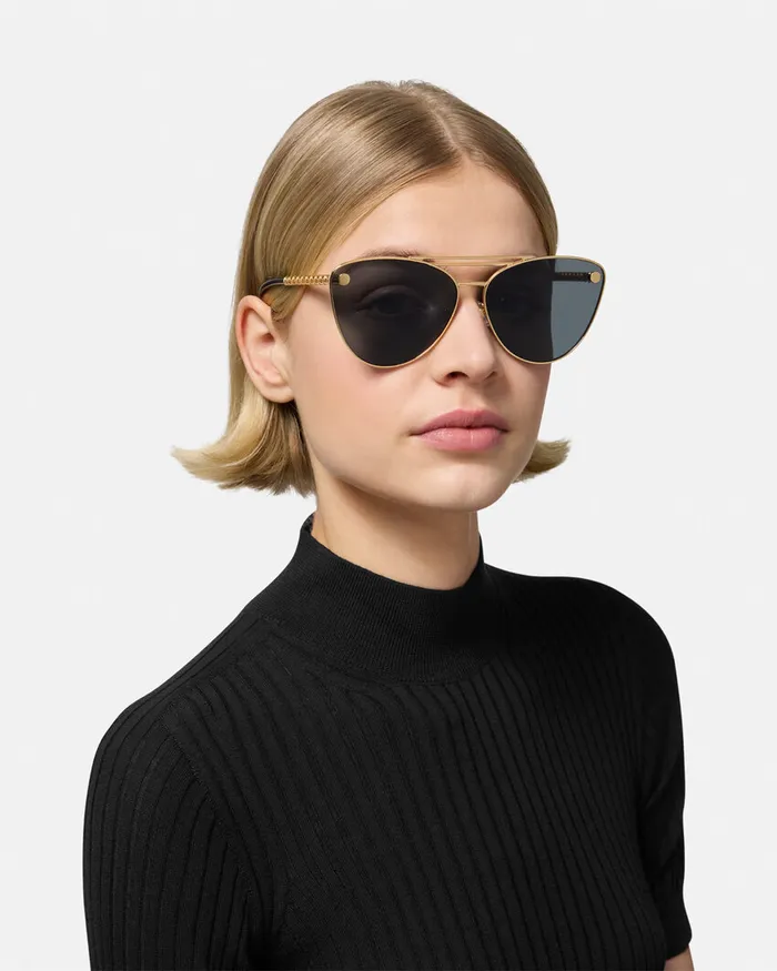 Versace Sunglasses Women Tubular Greca CatEye Sunglasses Blackgold