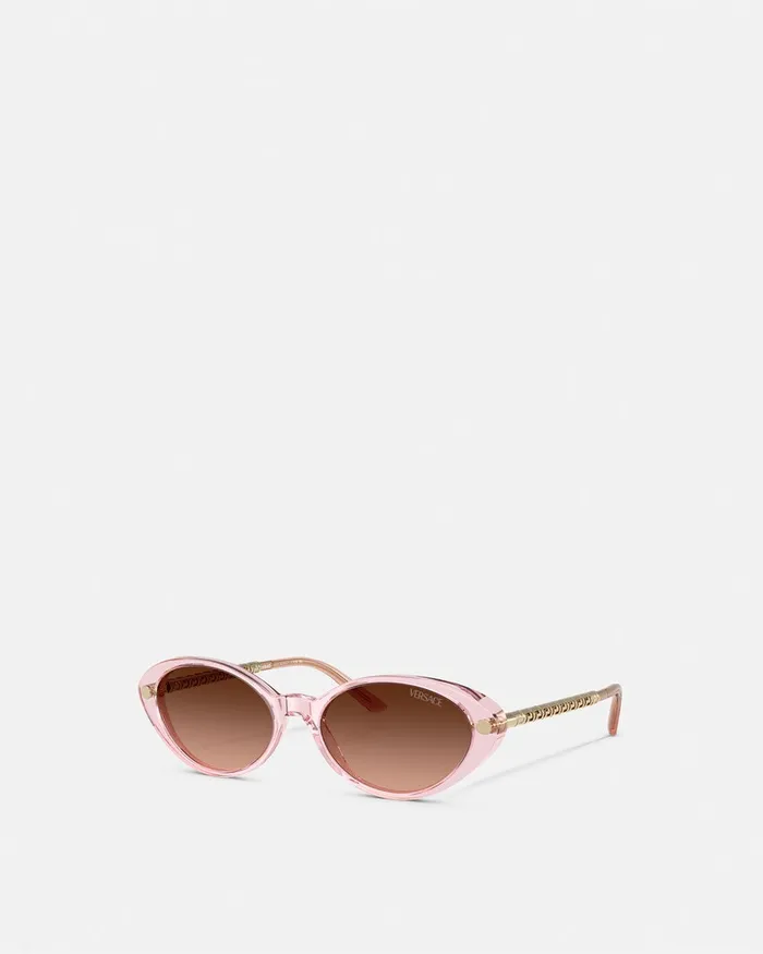 Versace Sunglasses Women Tubular Greca Oval Sunglasses Pink