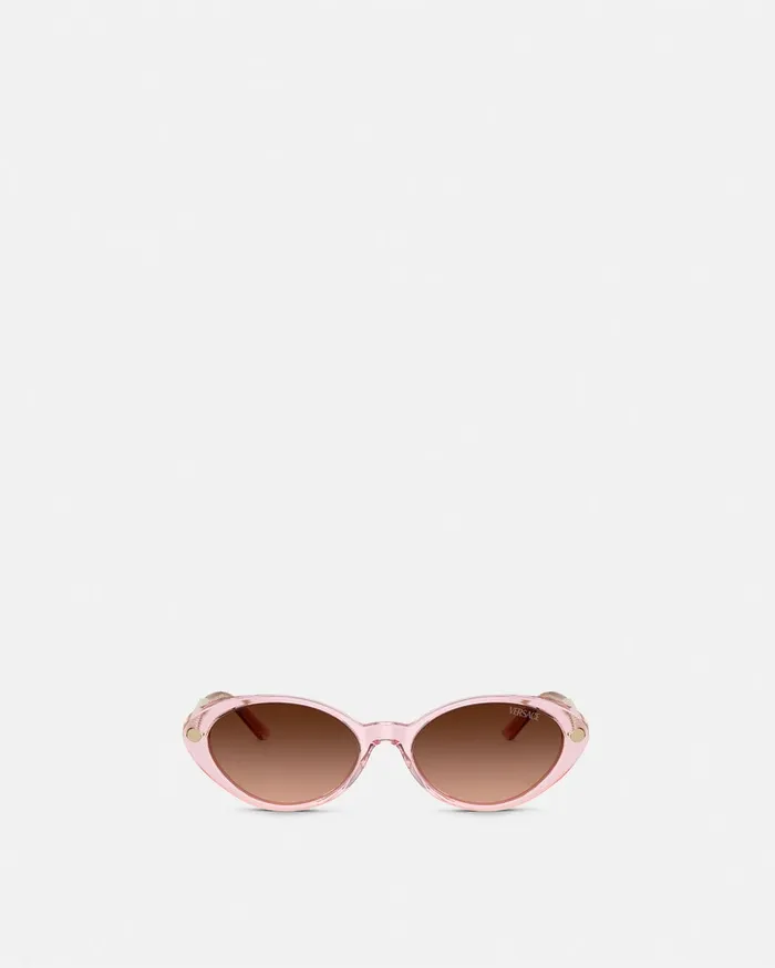 Versace Sunglasses Women Tubular Greca Oval Sunglasses Pink
