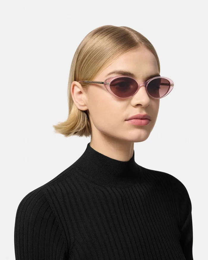 Versace Sunglasses Women Tubular Greca Oval Sunglasses Pink