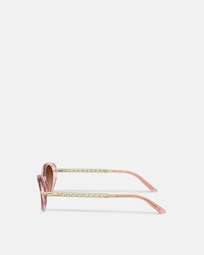 Versace Sunglasses Women Tubular Greca Oval Sunglasses Pink