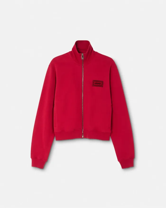 Versace Sweatshirts Men 90s Vintage Logo Zip Sweatshirt Red