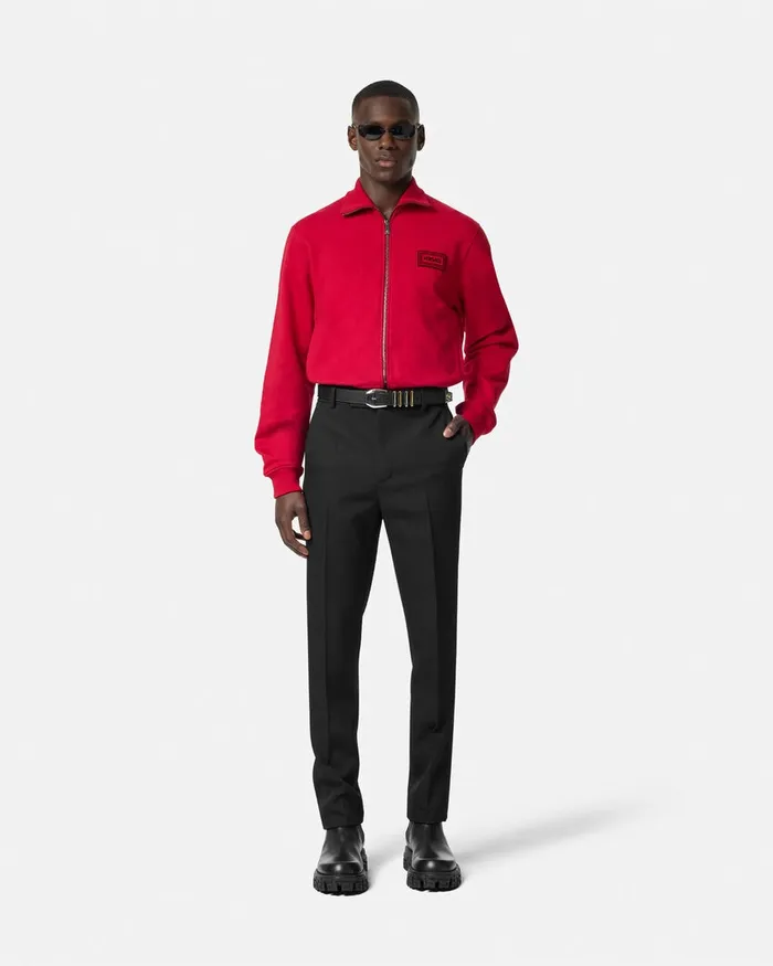 Versace Sweatshirts Men 90s Vintage Logo Zip Sweatshirt Red