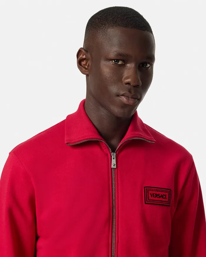Versace Sweatshirts Men 90s Vintage Logo Zip Sweatshirt Red