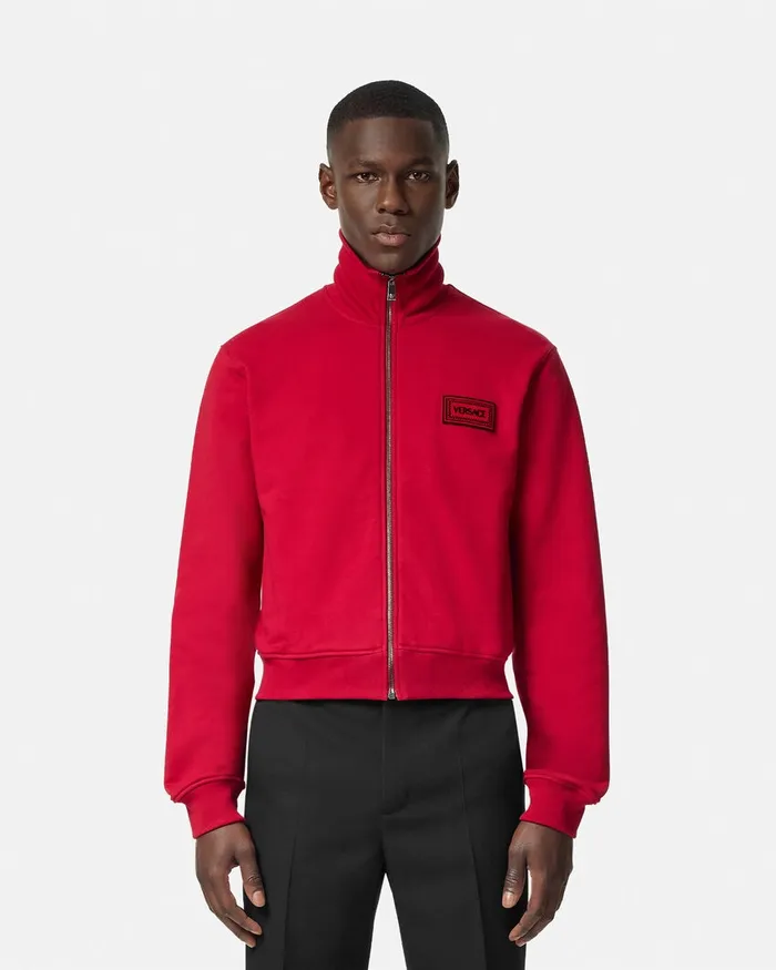 Versace Sweatshirts Men 90s Vintage Logo Zip Sweatshirt Red