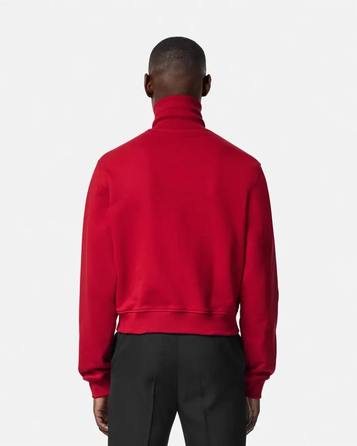 Versace Sweatshirts Men 90s Vintage Logo Zip Sweatshirt Red