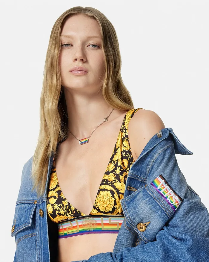 Versace Swimwear Women Pride Barocco Triangle Bikini Top Blackprint