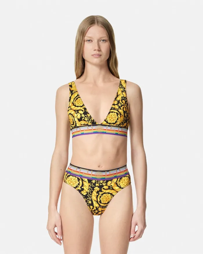 Versace Swimwear Women Pride Barocco Triangle Bikini Top Blackprint