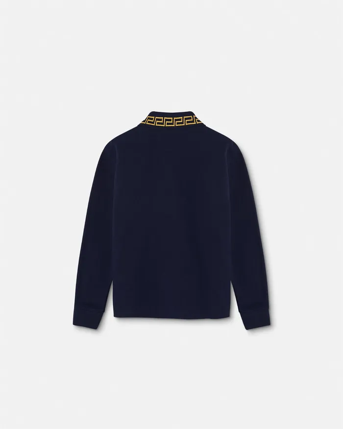 Versace Tshirts and Polos Kids Embroidered Greca Polo Shirt Bluegold