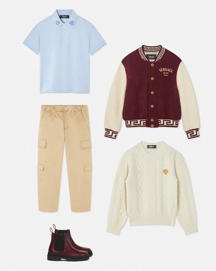 Versace Tshirts and Polos Kids Embroidered Medusa Polo Shirt Light Blue