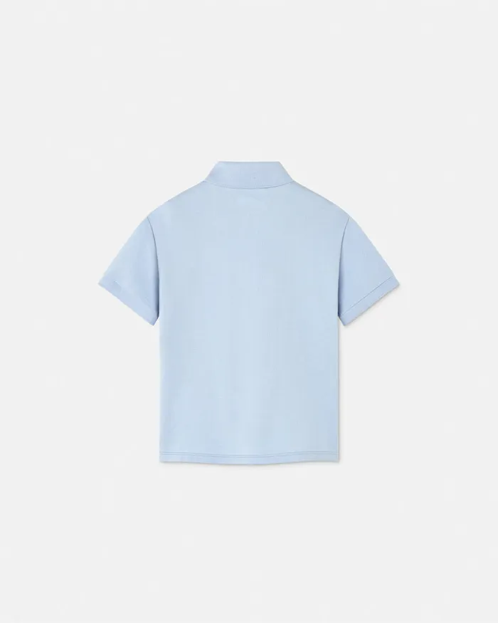 Versace Tshirts and Polos Kids Embroidered Medusa Polo Shirt Light Blue
