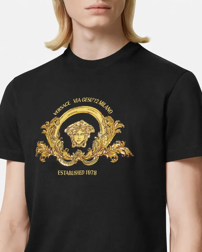 Versace TShirts and Polos Men Embroidered Coupe Blason TShirt Black