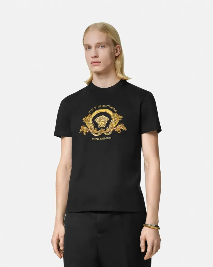 Versace TShirts and Polos Men Embroidered Coupe Blason TShirt Black