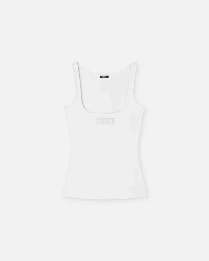 Versace TShirts and Sweatshirts Women 90s Vintage Logo Ribbed Tank Top White