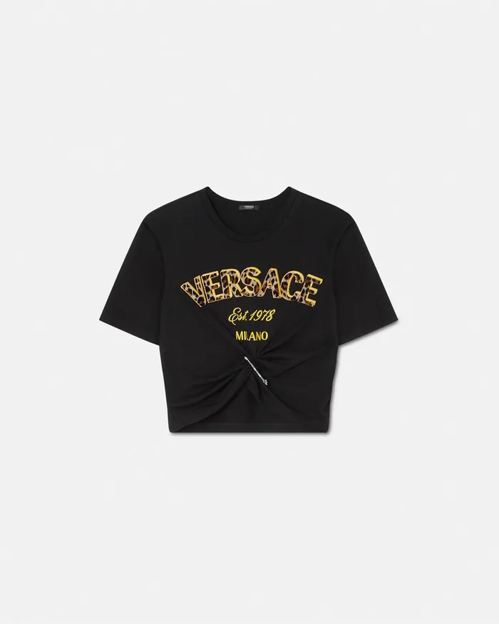 Versace TShirts and Sweatshirts Women Wild Stamp Safety Pin Crop TShirt Blackprint