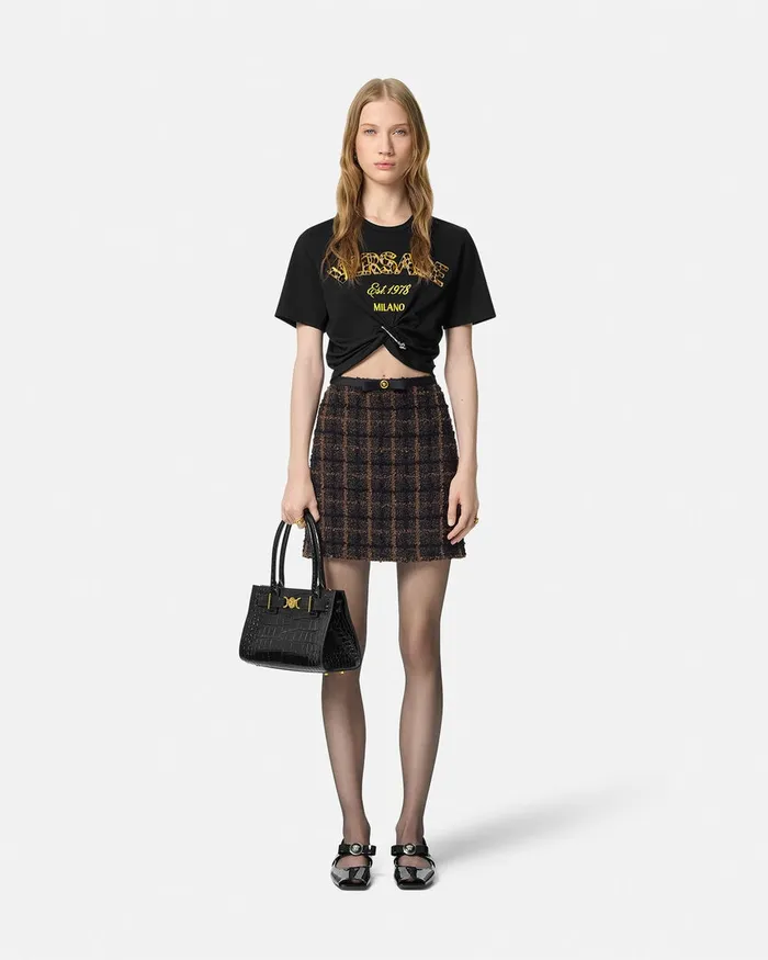 Versace TShirts and Sweatshirts Women Wild Stamp Safety Pin Crop TShirt Blackprint