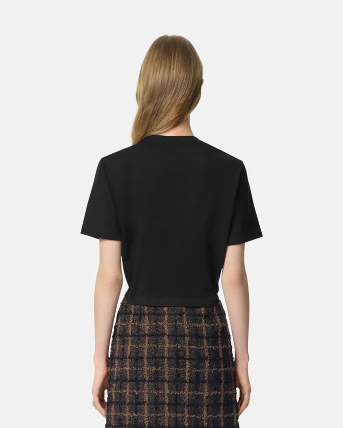 Versace TShirts and Sweatshirts Women Wild Stamp Safety Pin Crop TShirt Blackprint