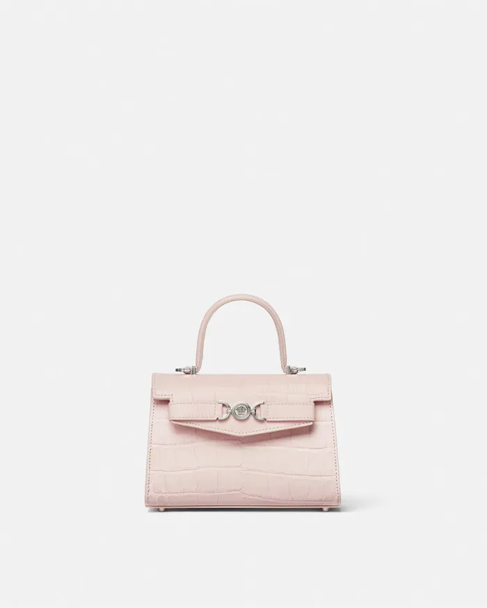 Versace Top Handle Women CrocEffect Medusa 03995 Small Handbag Light Pink