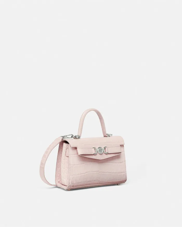 Versace Top Handle Women CrocEffect Medusa 03995 Small Handbag Light Pink