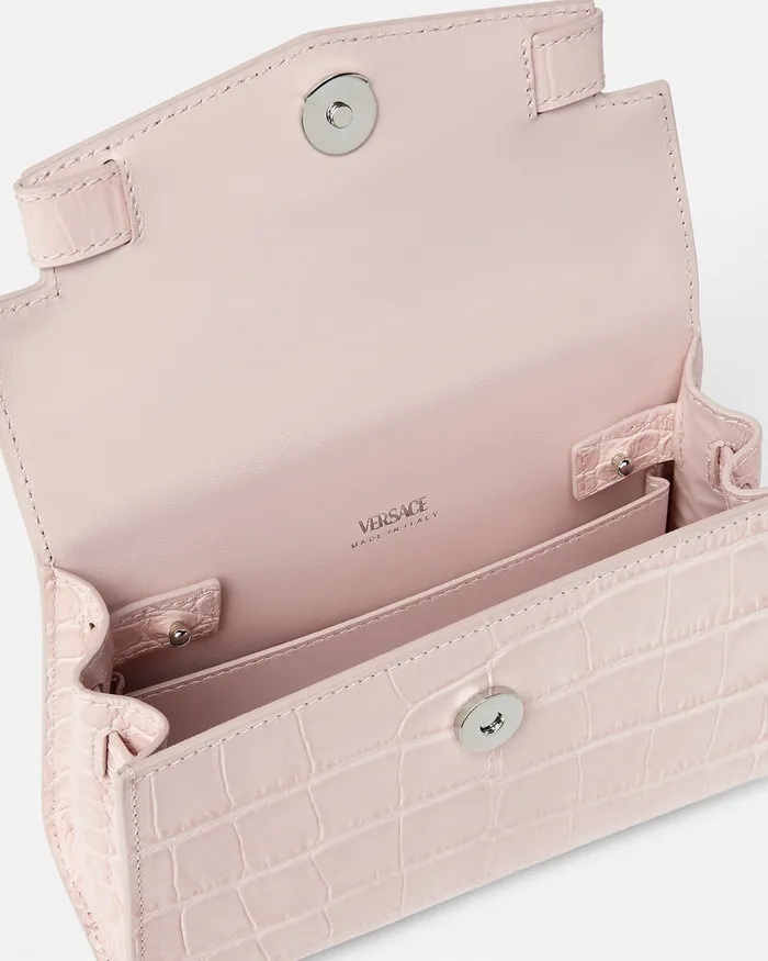 Versace Top Handle Women CrocEffect Medusa 03995 Small Handbag Light Pink