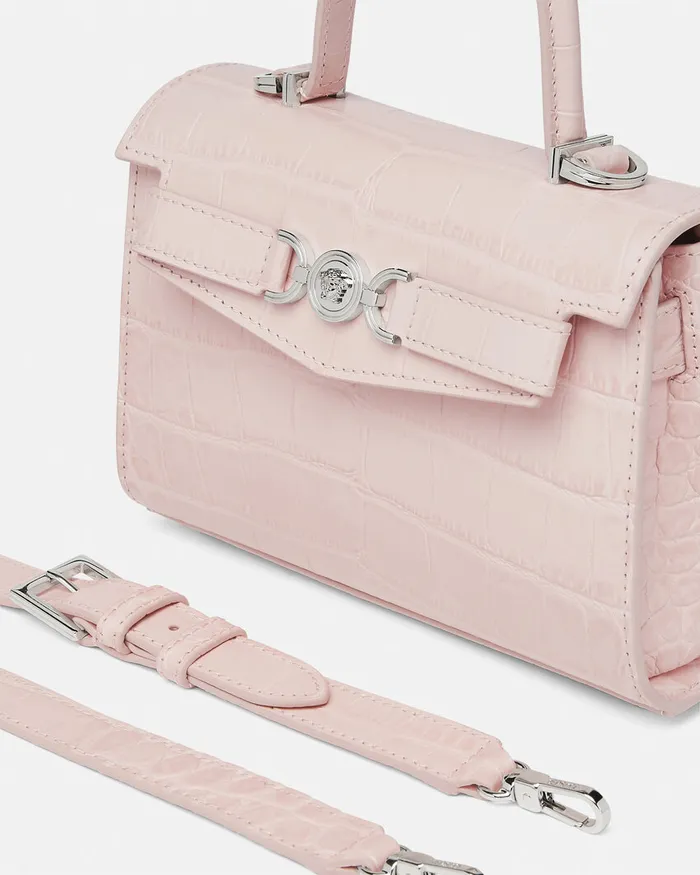 Versace Top Handle Women CrocEffect Medusa 03995 Small Handbag Light Pink