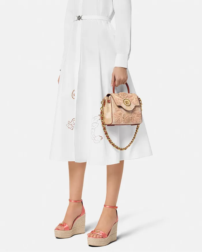 Versace Top Handle Women La Medusa Small Handbag Beige