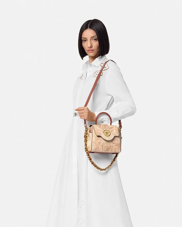 Versace Top Handle Women La Medusa Small Handbag Beige