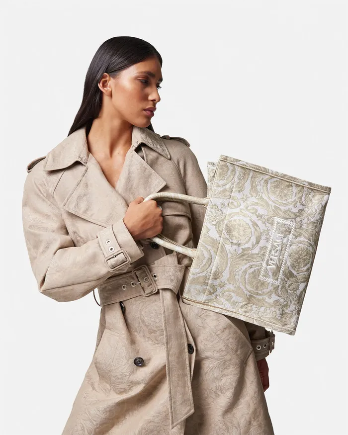 Versace Totes WomenMen Barocco Athena Medium Tote Bag Beigeprint